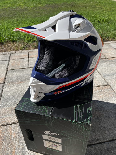 Helm Motocross UFO Erwachsene Weiß-Blau Rot